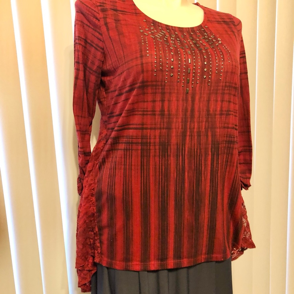 One World Embellished top tunic push up sleeves